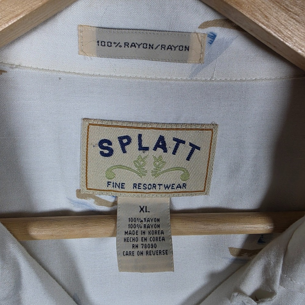 Vintage Splatt Hawaiian Shirt Mens Size XL Ivory Floral Open Collar Relaxed Fit - Picture 9 of 10